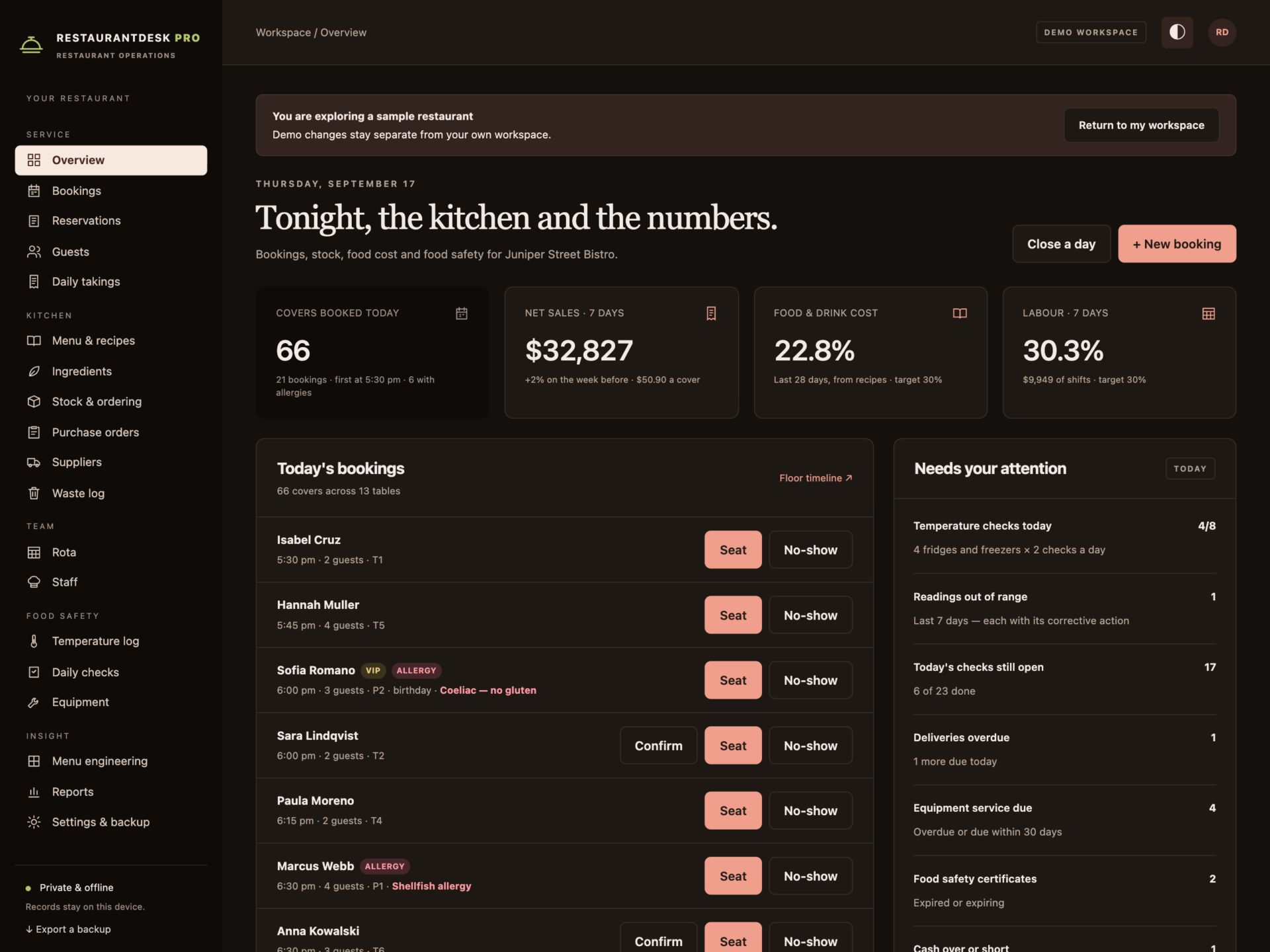 RestaurantDesk Pro - a screen from the app