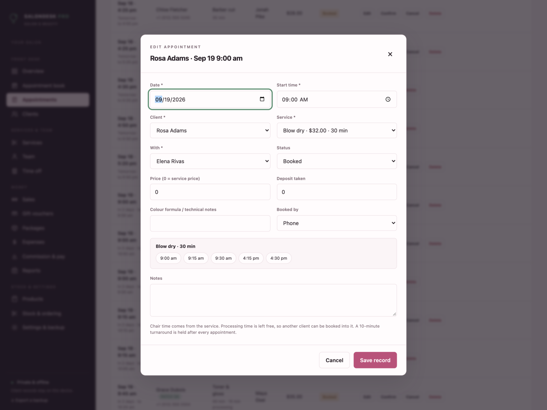SalonDesk Pro - a screen from the app