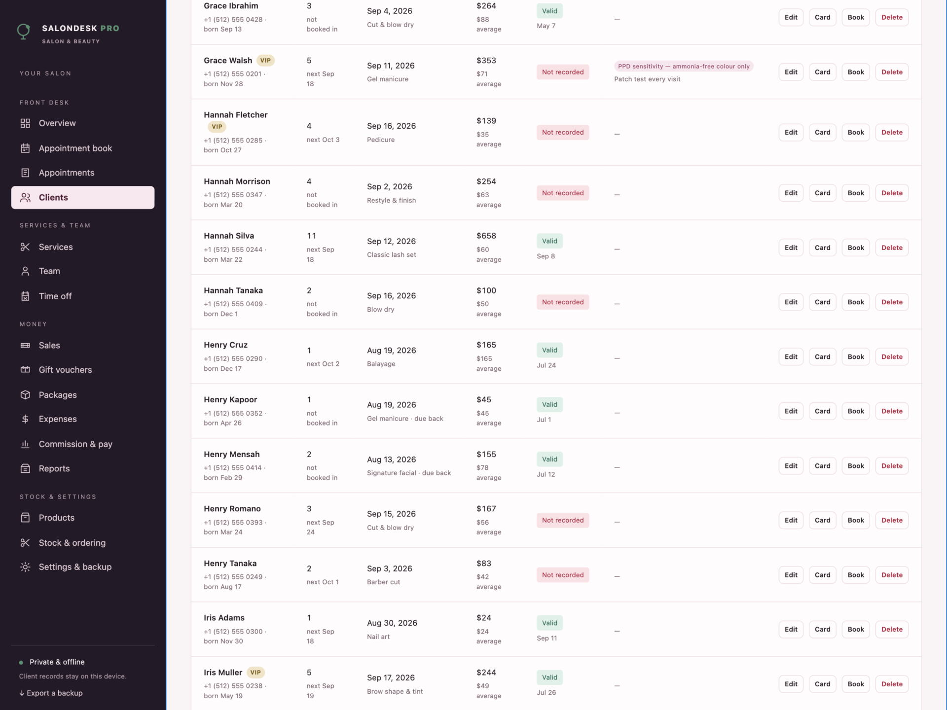 SalonDesk Pro - a screen from the app