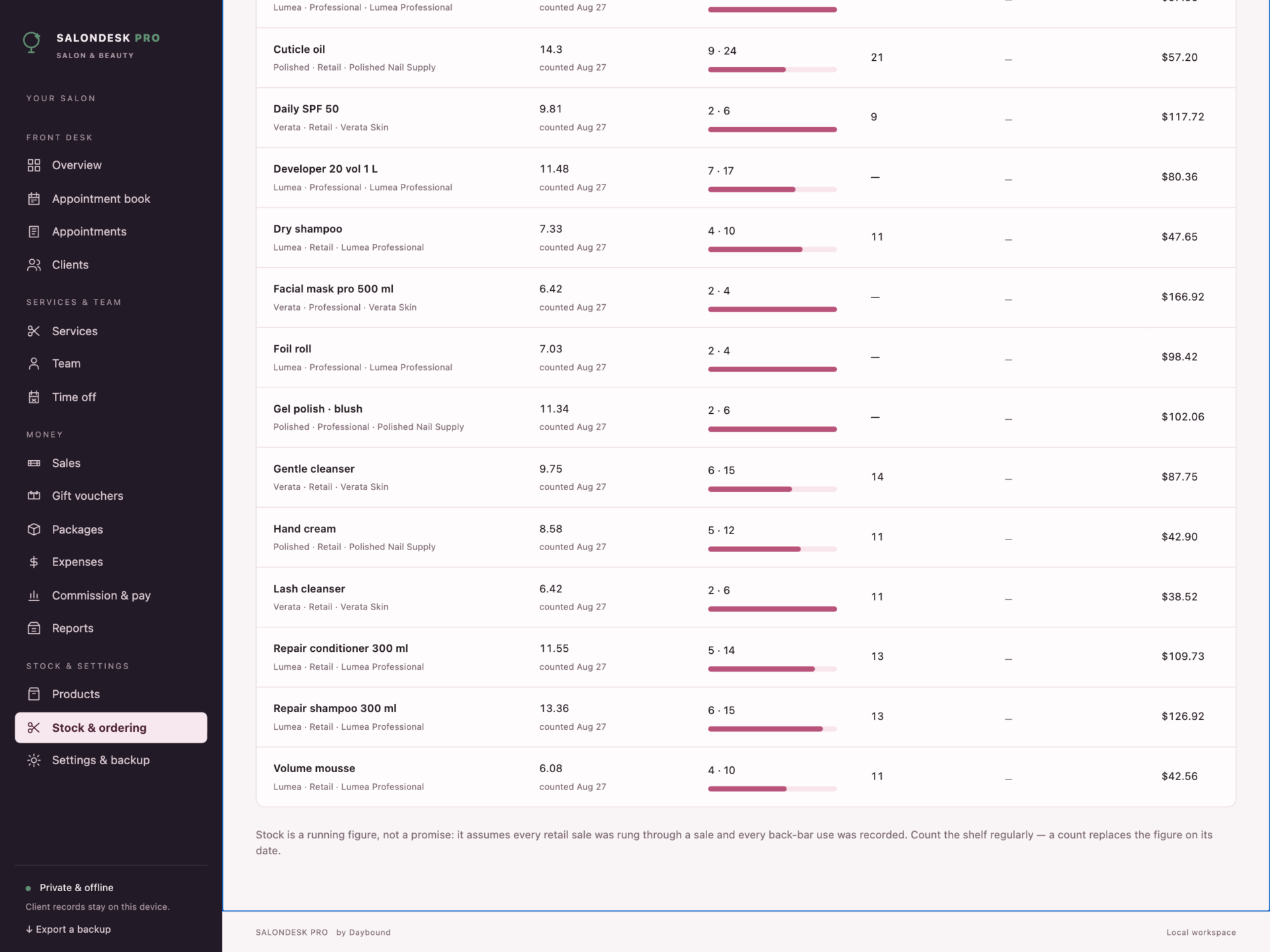 SalonDesk Pro - a screen from the app