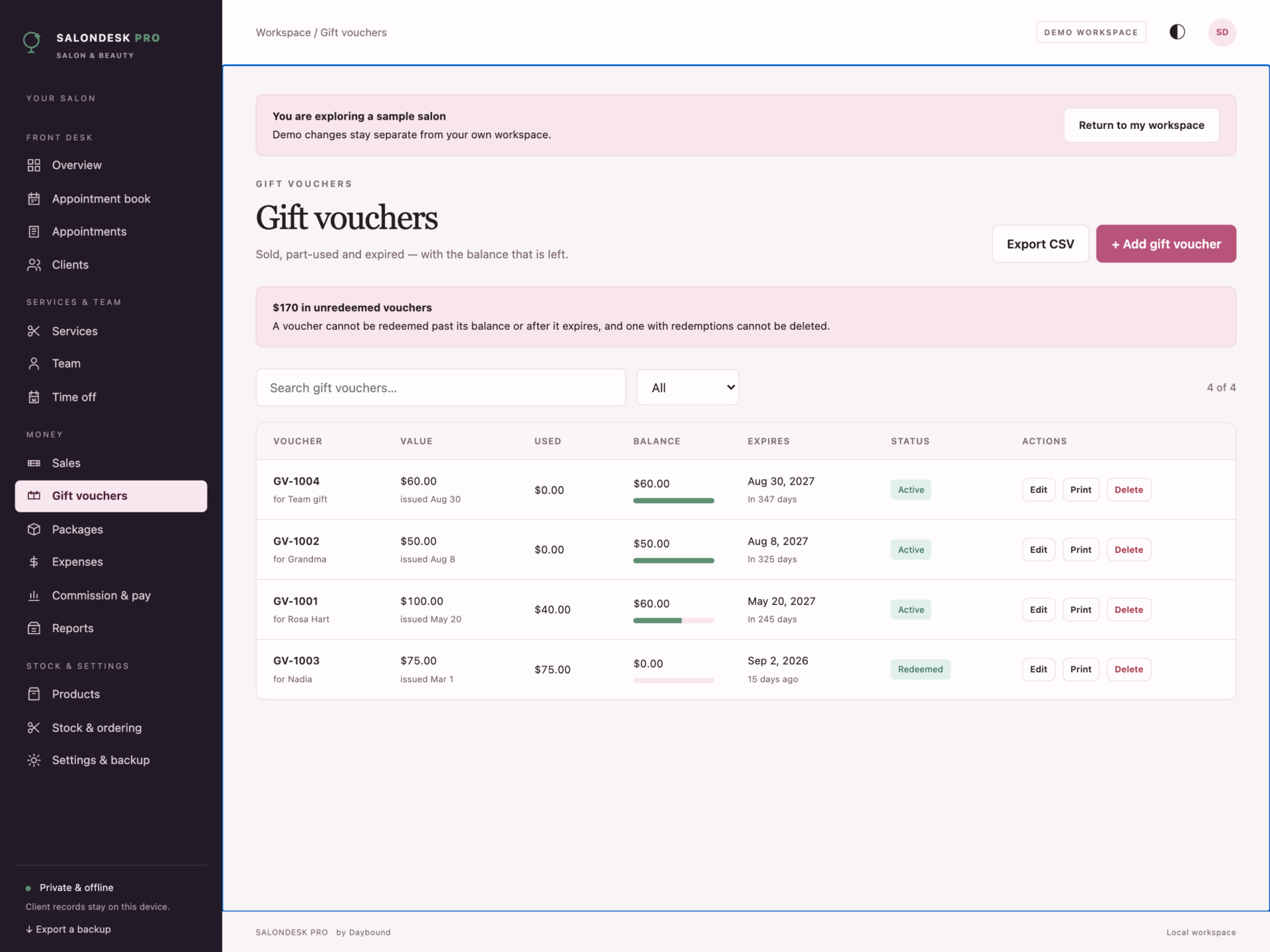 SalonDesk Pro - a screen from the app