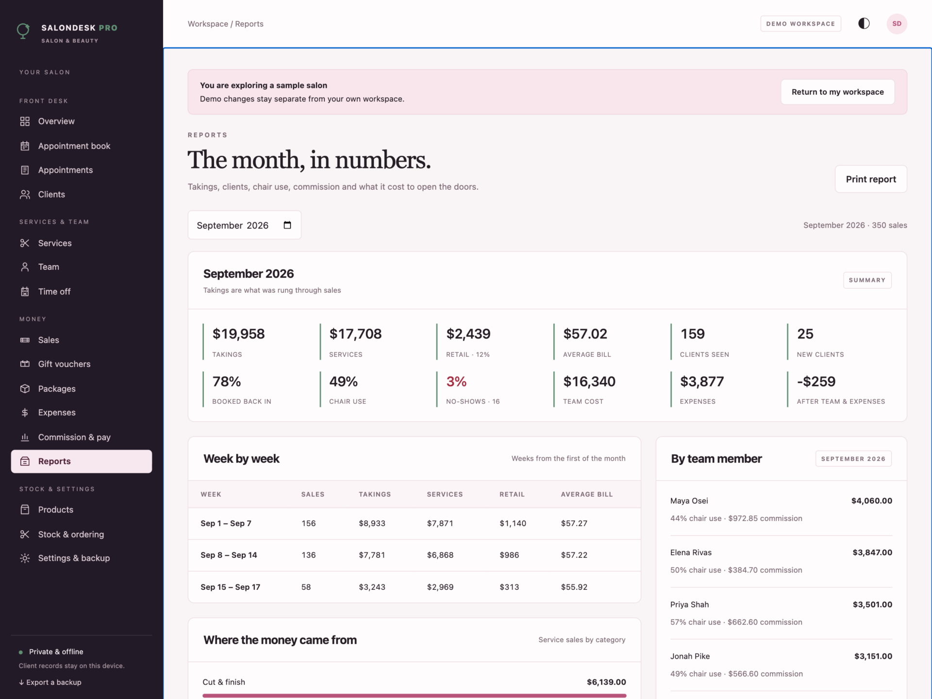 SalonDesk Pro - a screen from the app