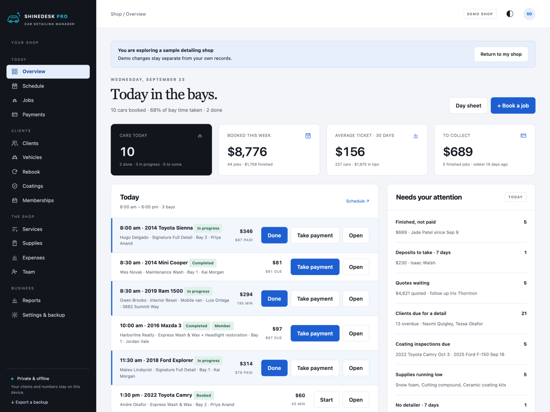 ShineDesk Pro - a screen from the app