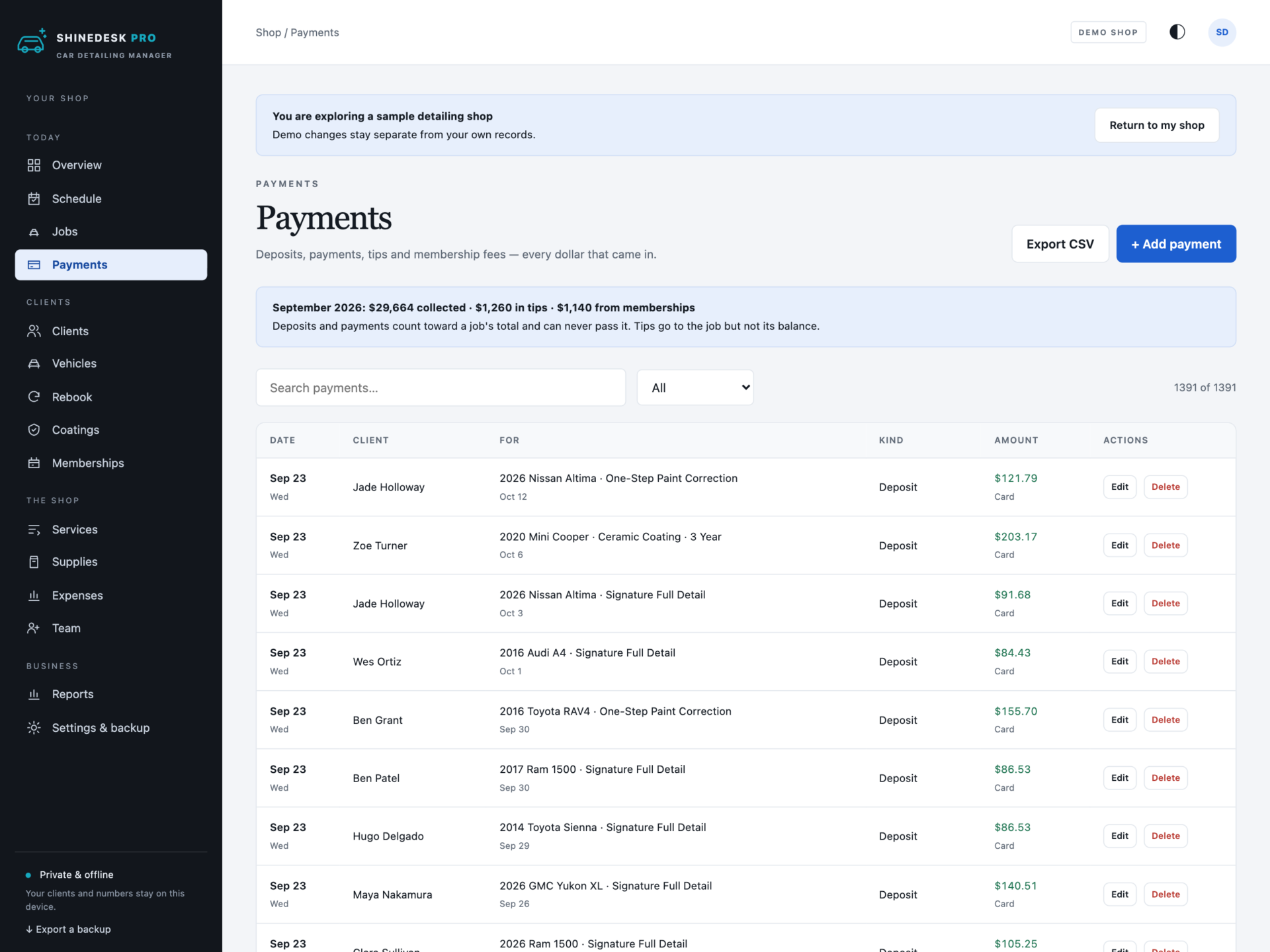 ShineDesk Pro - a screen from the app