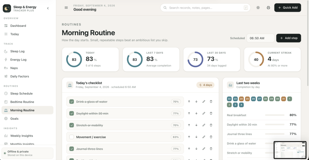 Sleep & Energy Tracker Plus — a screen from the app