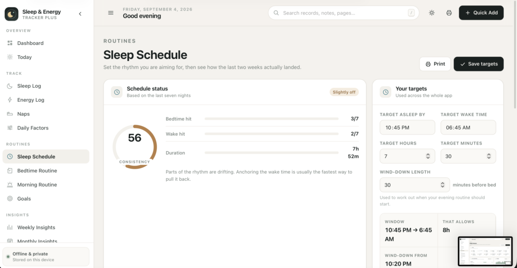 Sleep & Energy Tracker Plus — a screen from the app