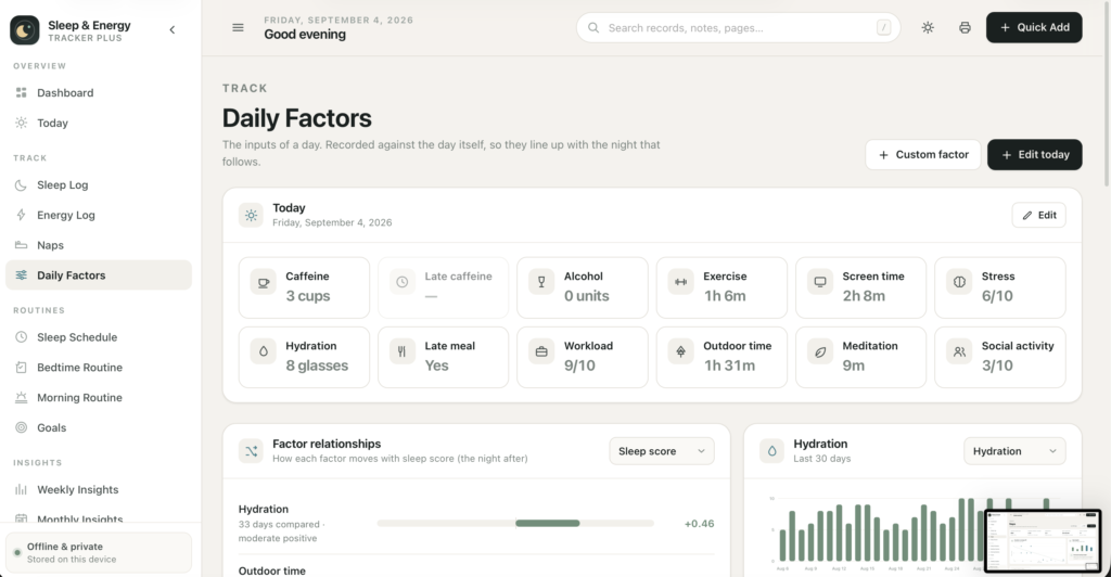Sleep & Energy Tracker Plus — a screen from the app