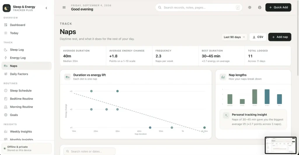 Sleep & Energy Tracker Plus — a screen from the app