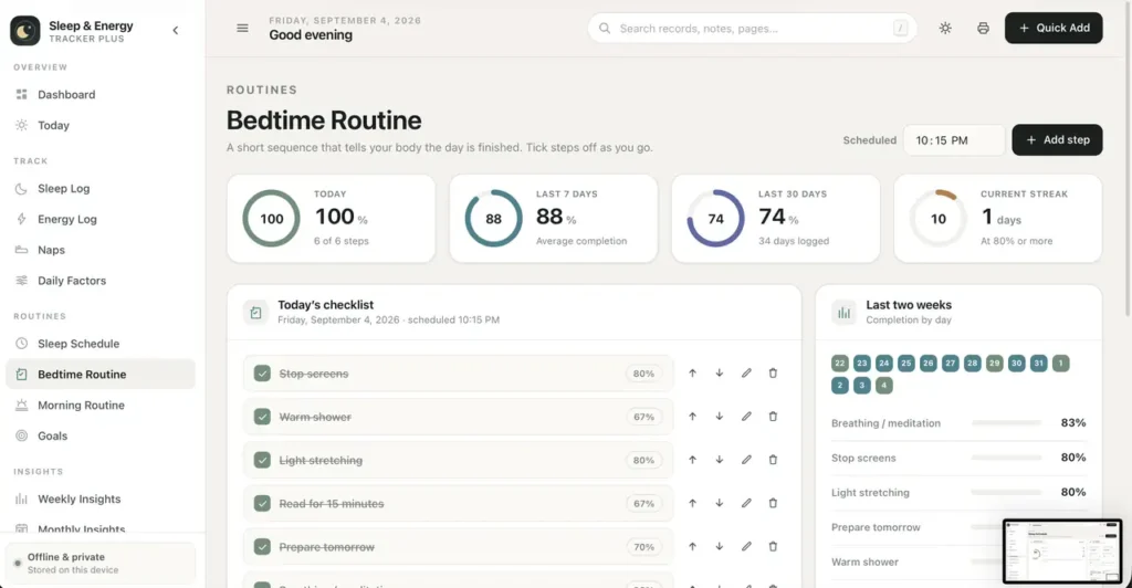 Sleep & Energy Tracker Plus — a screen from the app