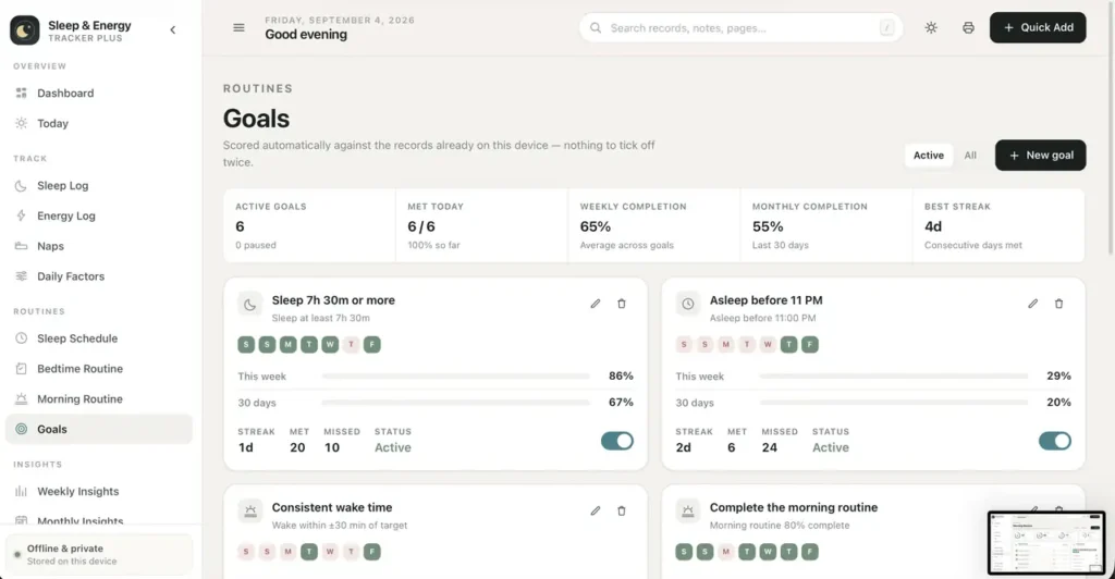 Sleep & Energy Tracker Plus — a screen from the app