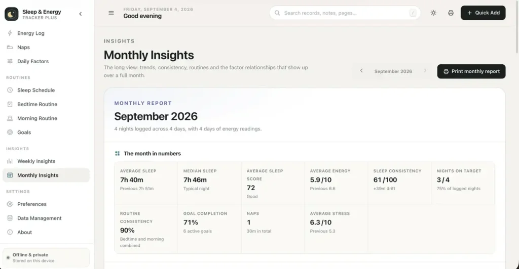 Sleep & Energy Tracker Plus — a screen from the app