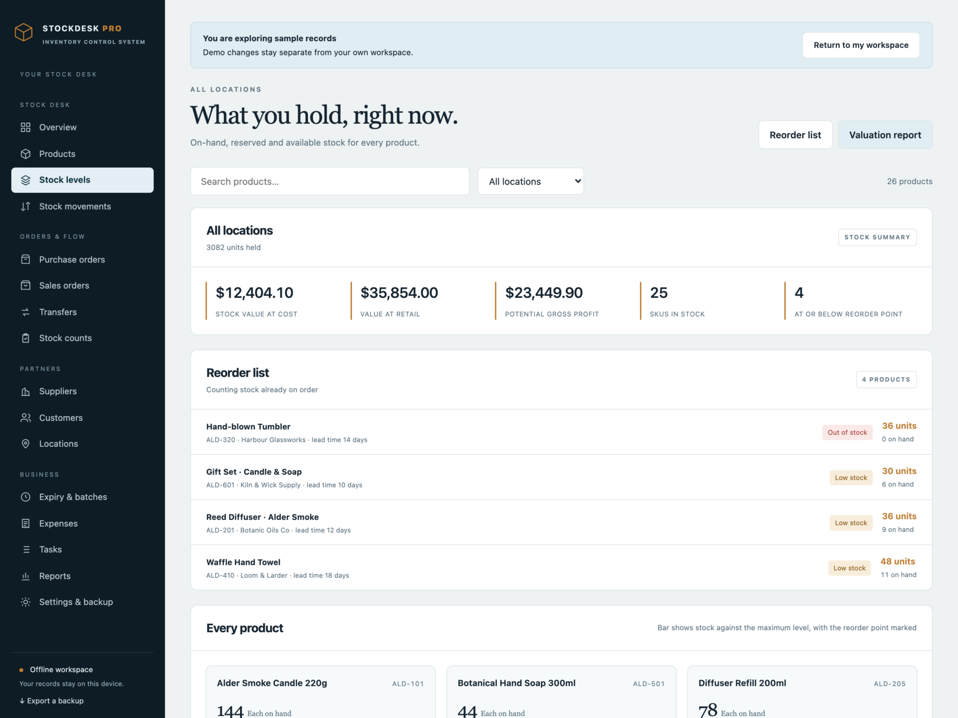StockDesk Pro - a screen from the app