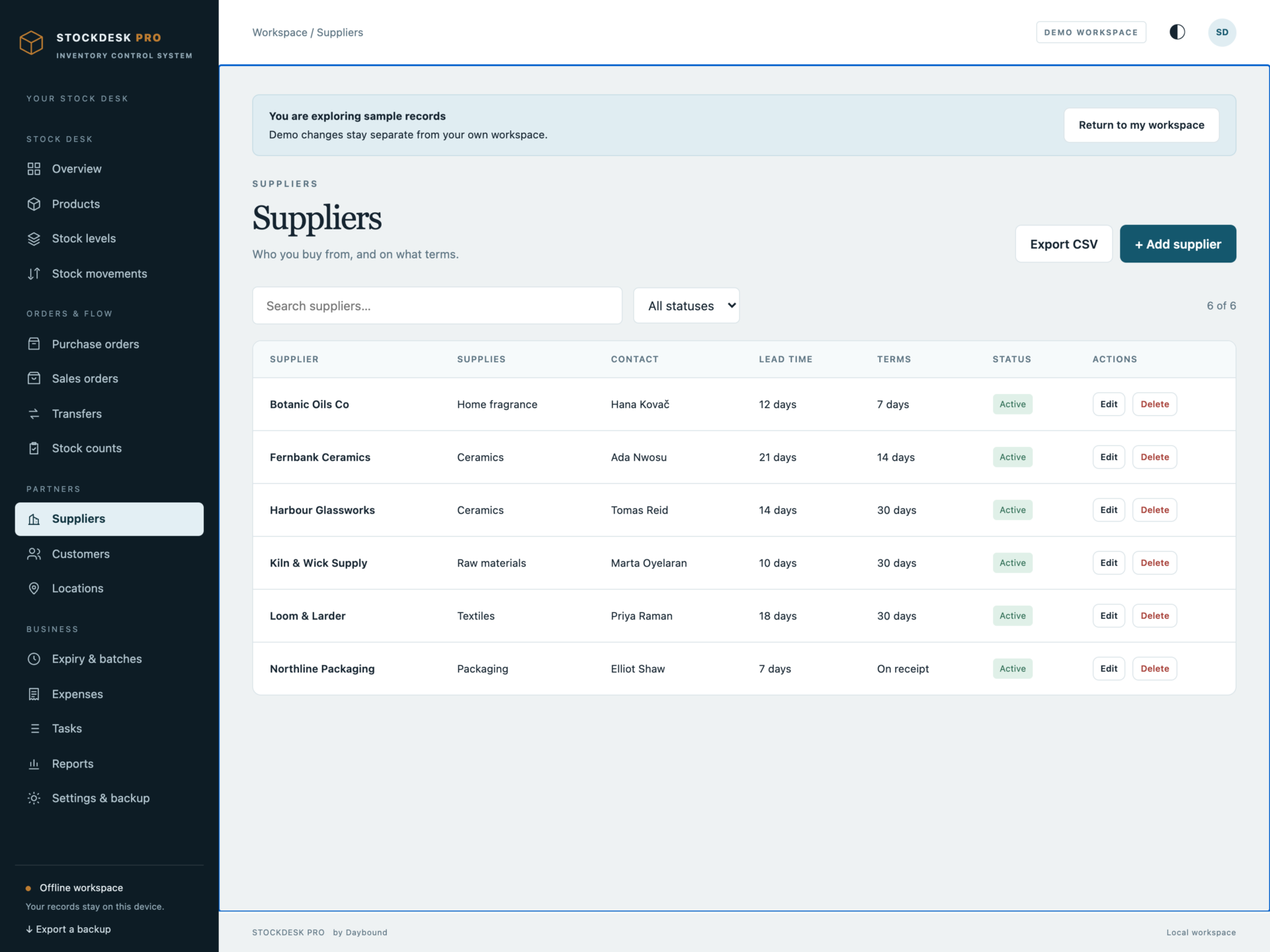 StockDesk Pro - a screen from the app