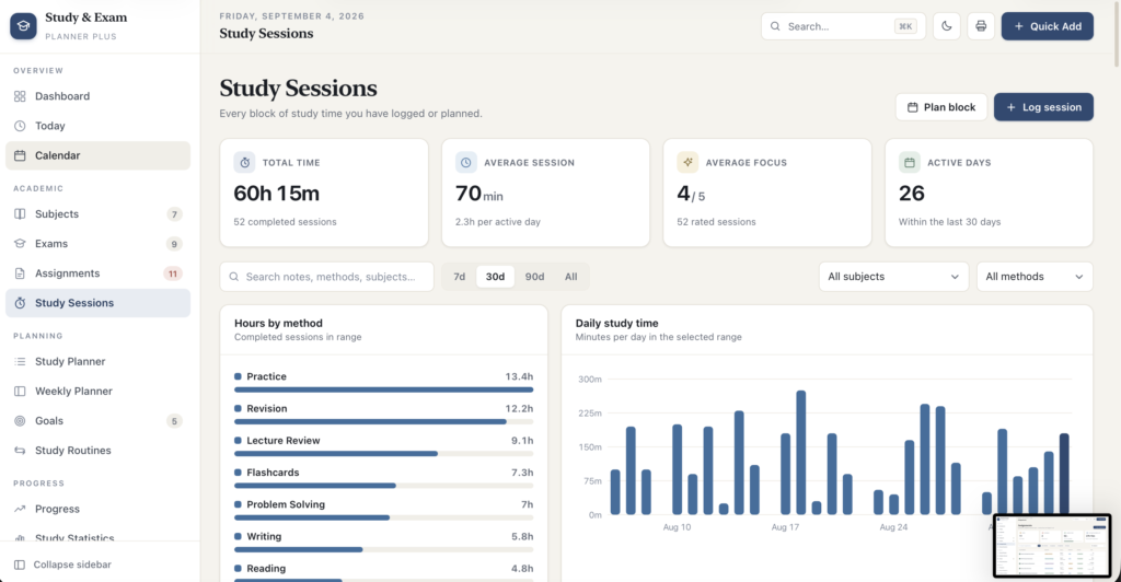 Study & Exam Planner Plus — a screen from the app
