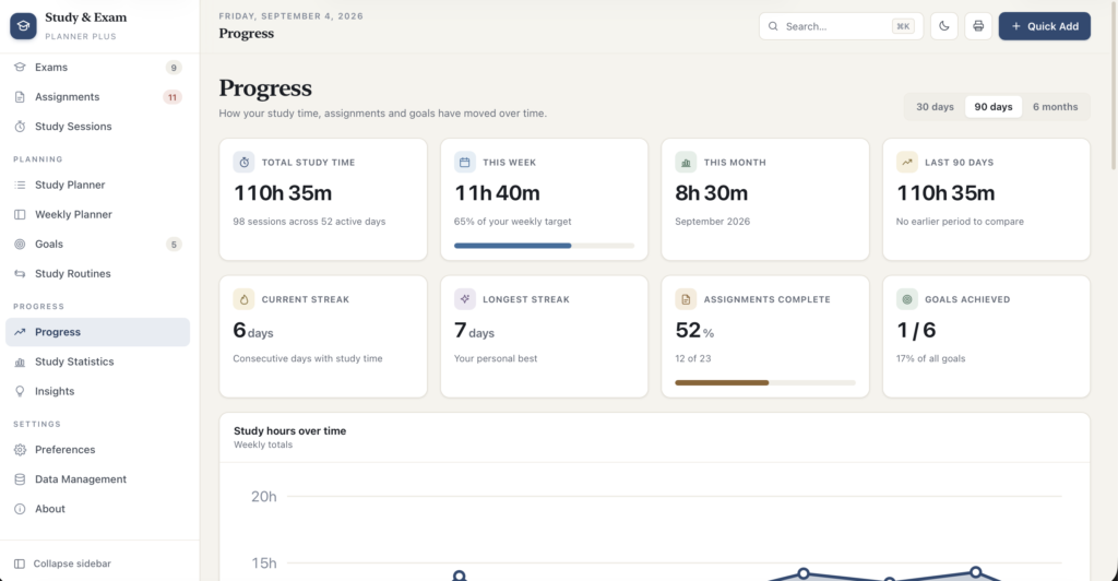 Study & Exam Planner Plus — a screen from the app