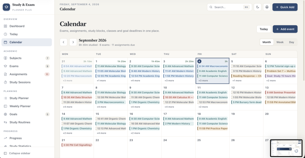 Study & Exam Planner Plus — a screen from the app