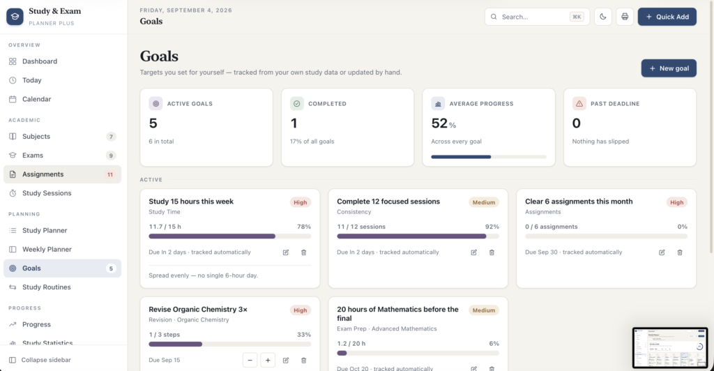 Study & Exam Planner Plus — a screen from the app
