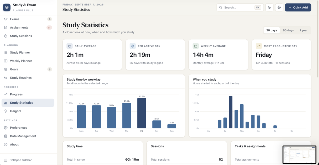 Study & Exam Planner Plus — a screen from the app