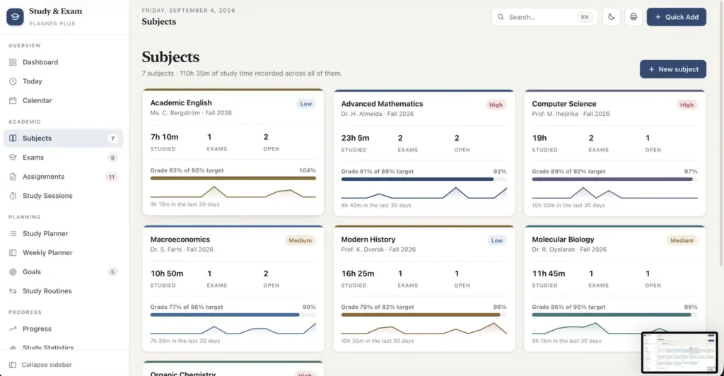 Study & Exam Planner Plus — a screen from the app