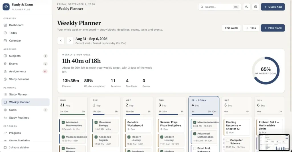 Study & Exam Planner Plus — a screen from the app