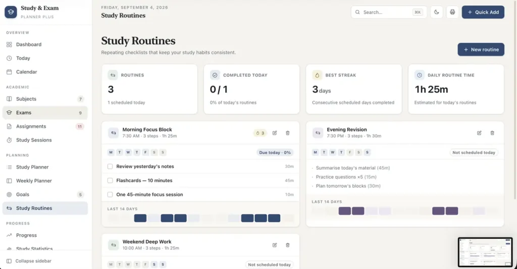 Study & Exam Planner Plus — a screen from the app