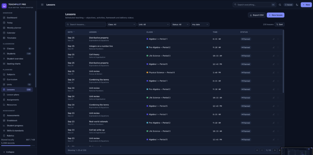 TeachPilot Pro — a screen from the app
