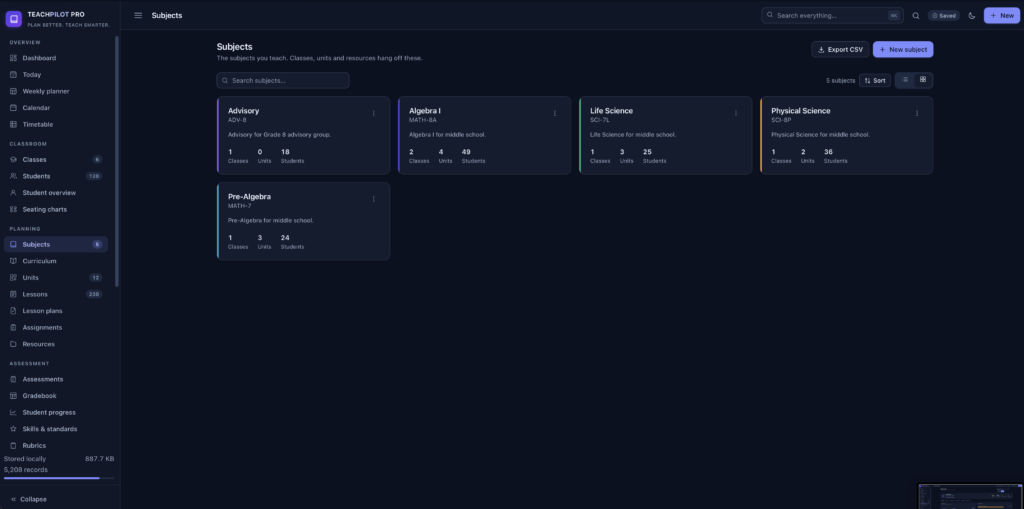 TeachPilot Pro — a screen from the app