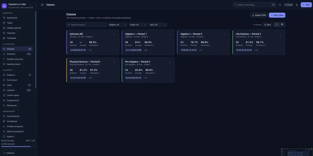 TeachPilot Pro — a screen from the app