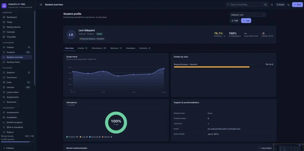 TeachPilot Pro — a screen from the app