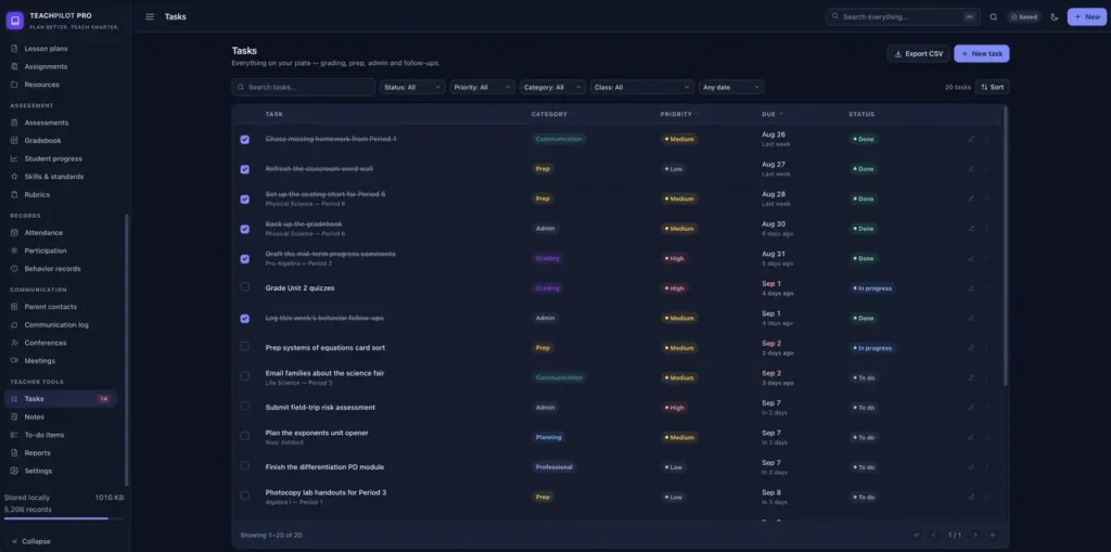 TeachPilot Pro — a screen from the app