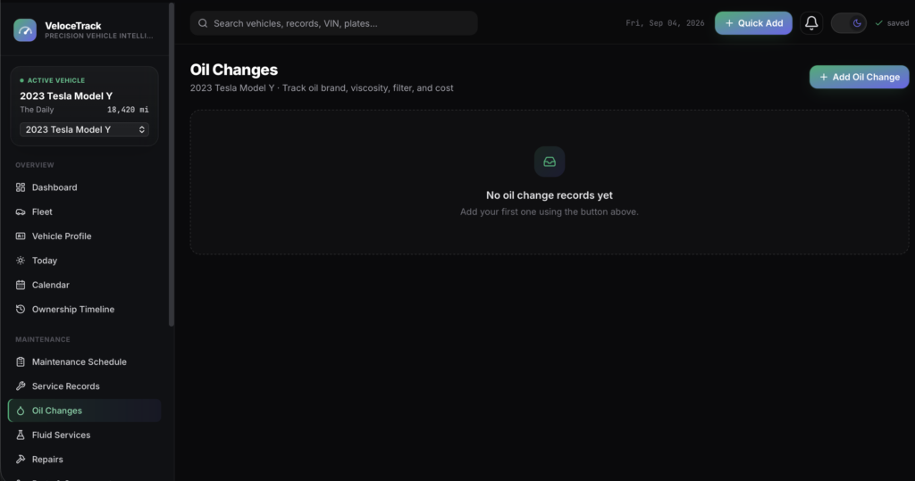 VeloceTrack — a screen from the app