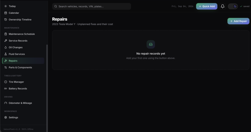 VeloceTrack — a screen from the app