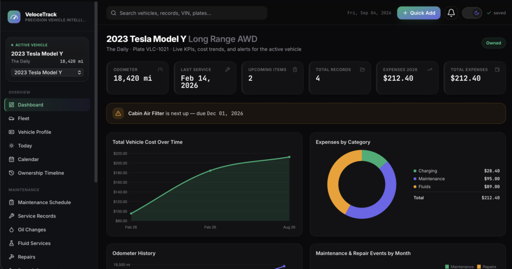 VeloceTrack — a screen from the app