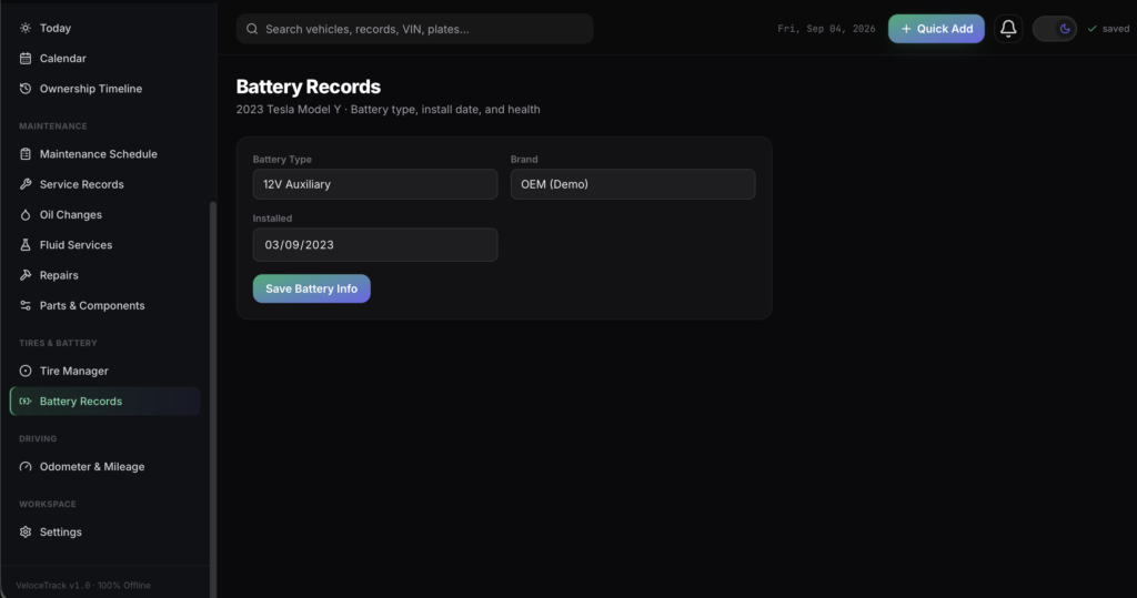 VeloceTrack — a screen from the app