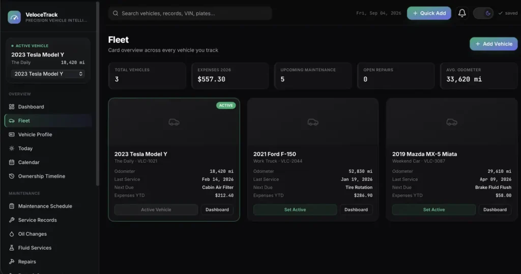 VeloceTrack — a screen from the app