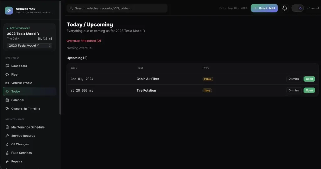 VeloceTrack — a screen from the app