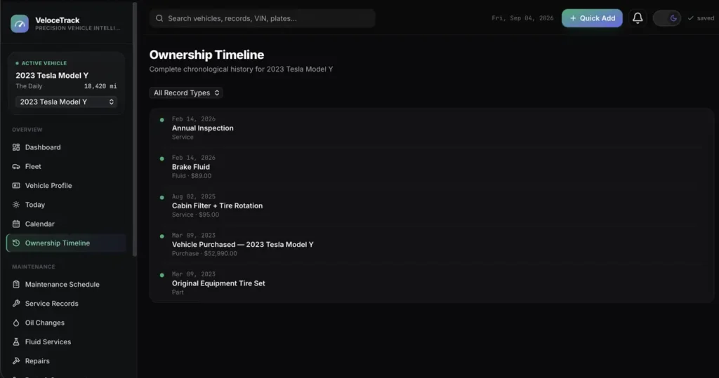 VeloceTrack — a screen from the app