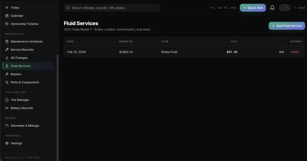 VeloceTrack — a screen from the app