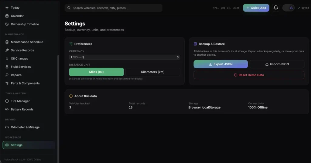 VeloceTrack — a screen from the app