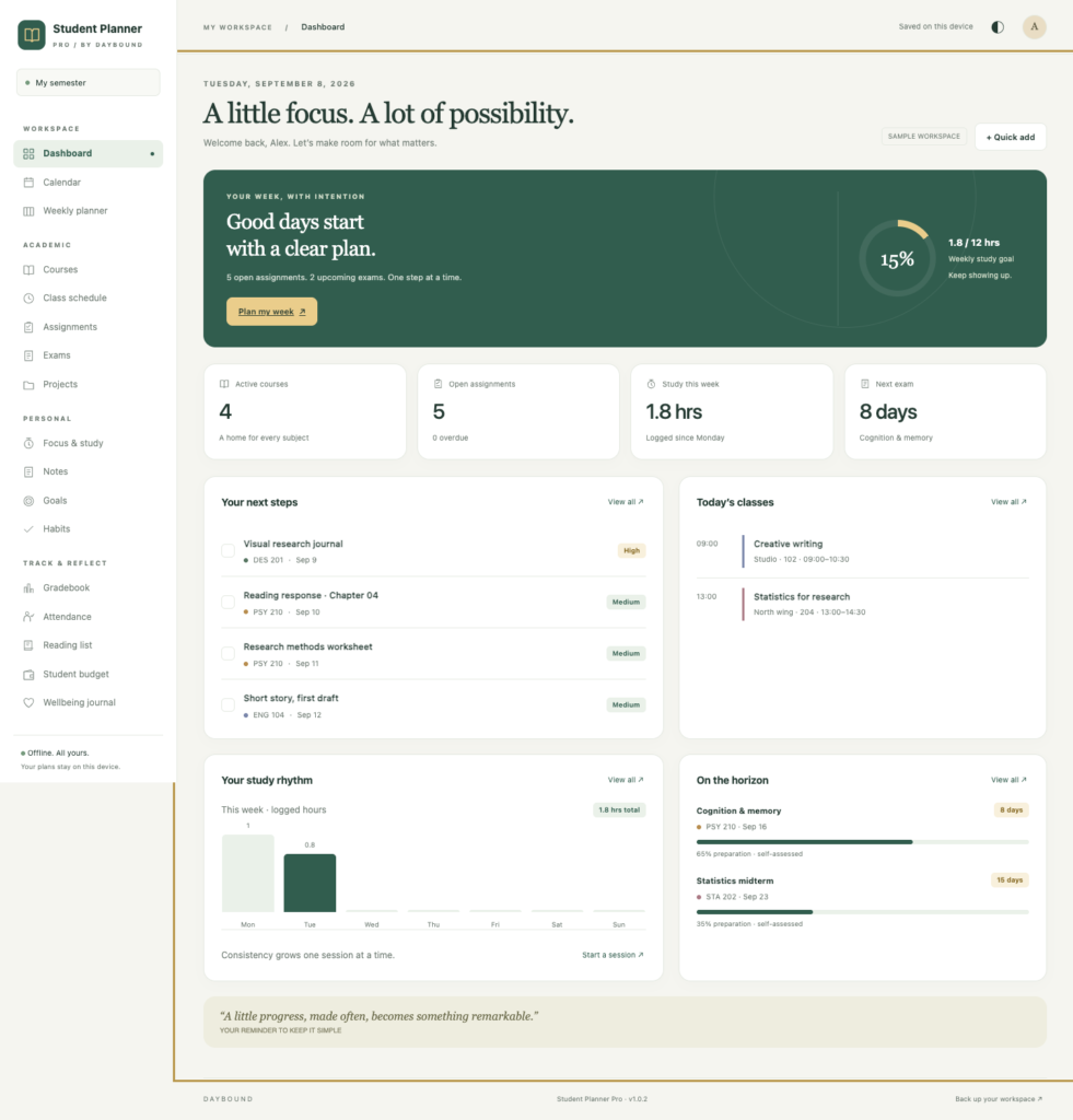 Student Planner Pro - a screen from the app