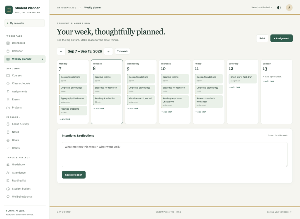 Student Planner Pro - a screen from the app