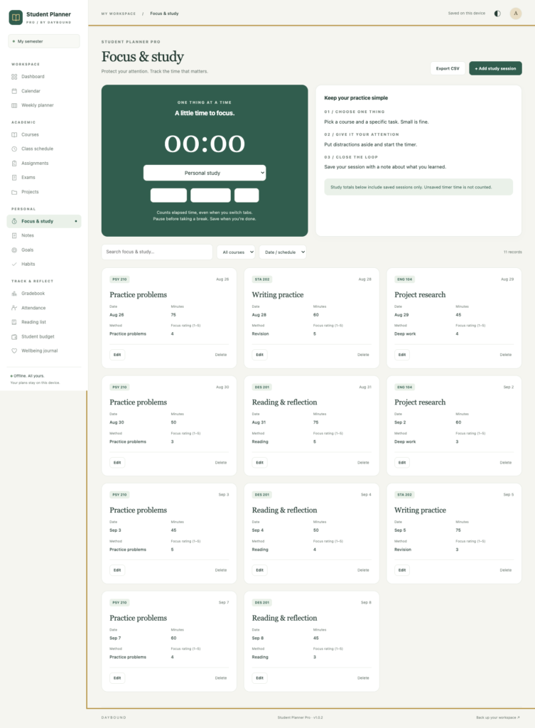 Student Planner Pro - a screen from the app